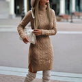 Mara – Damen Strickkleid Rollkragen Winterkleid mit Zopfmuster
