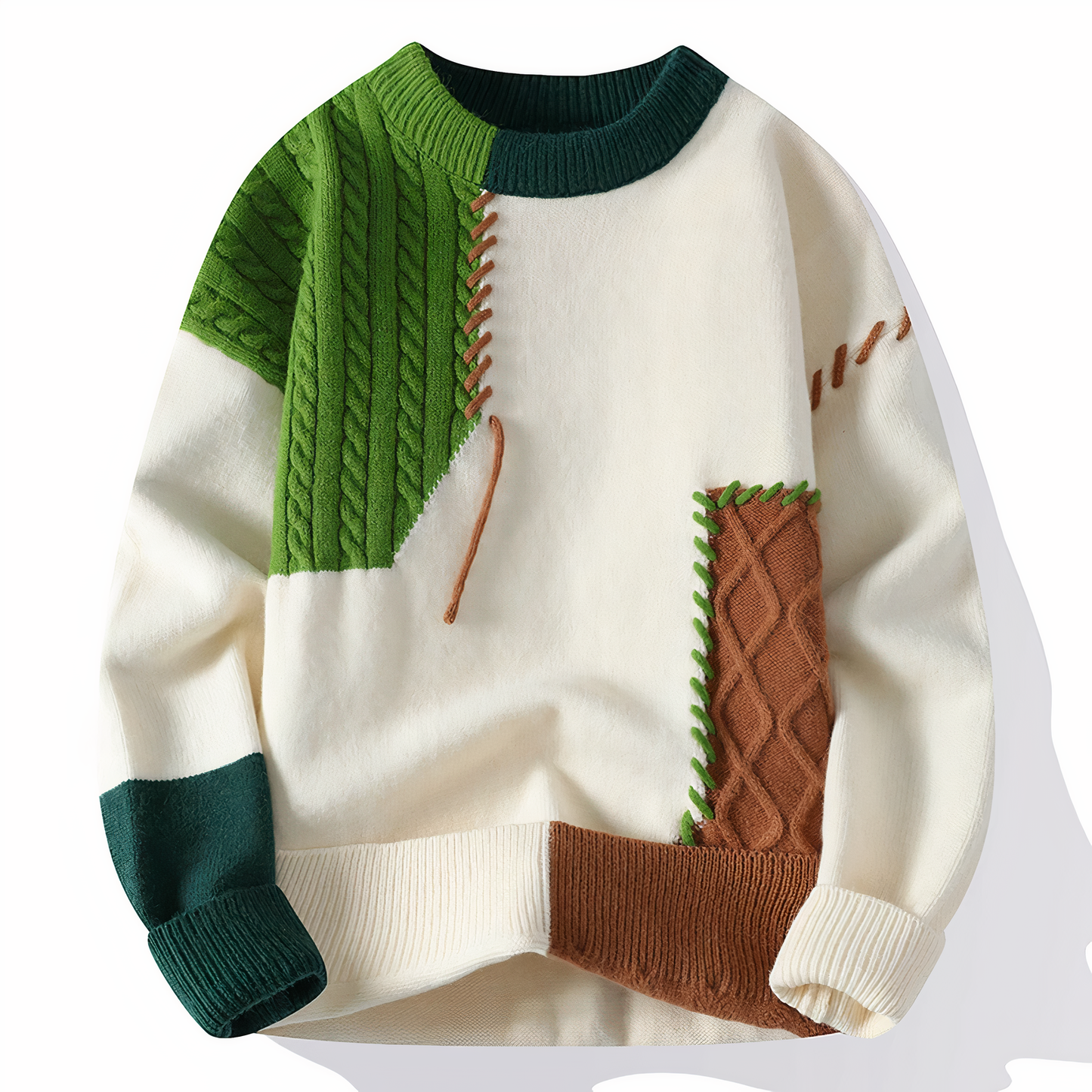 Luca - Herren Pullover Strickpullover Patchwork Design Rundhals