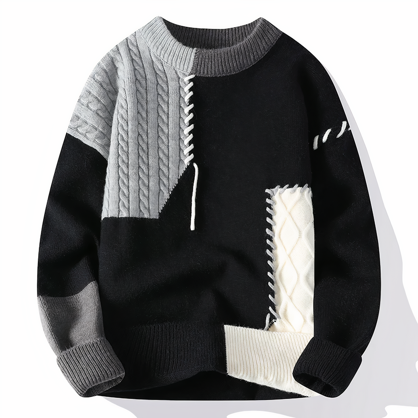 Luca - Herren Pullover Strickpullover Patchwork Design Rundhals