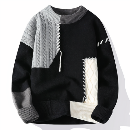 Luca - Herren Pullover Strickpullover Patchwork Design Rundhals
