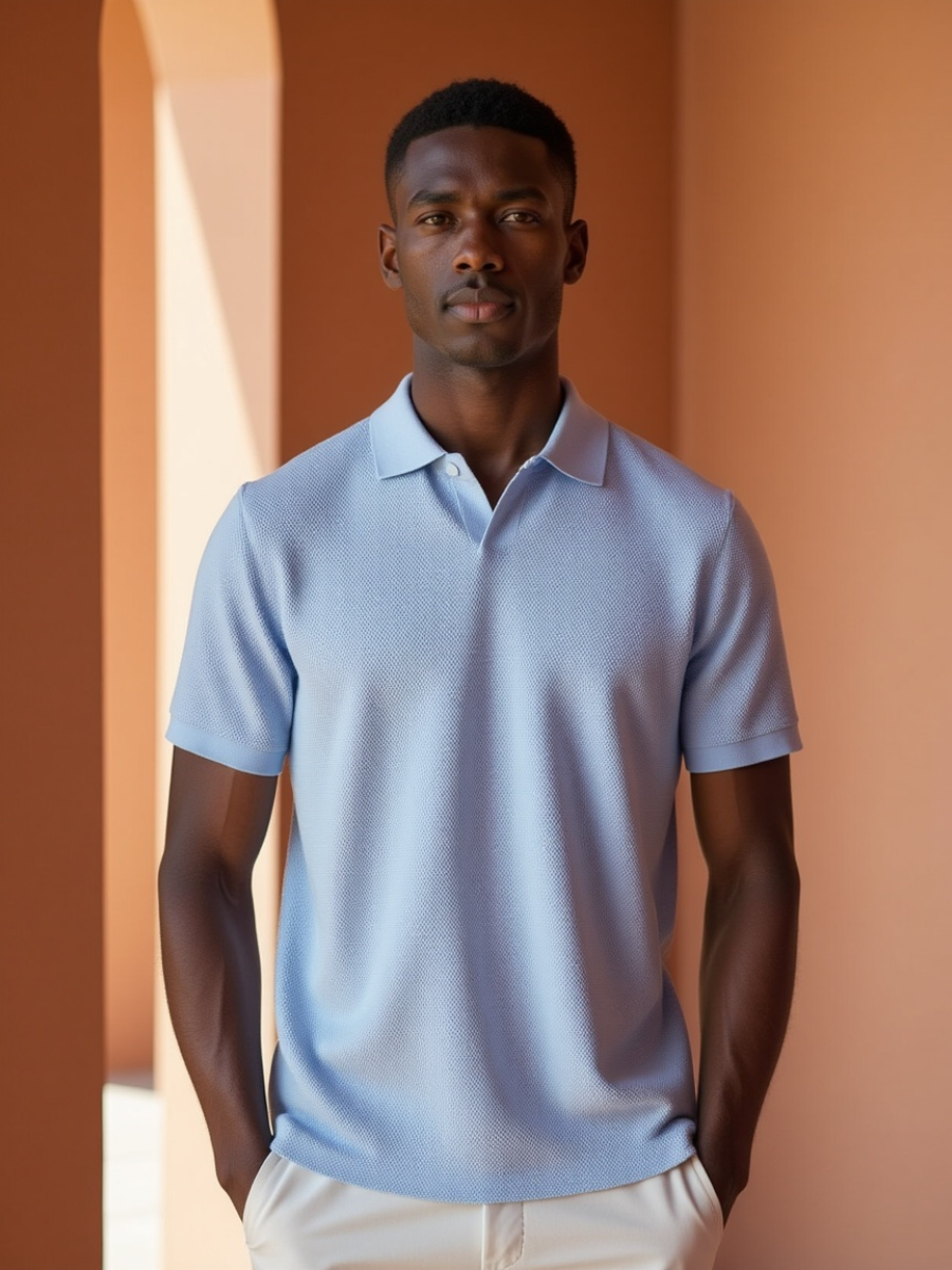 James – Herren Struktur Strickpolo Mit Kurzarm