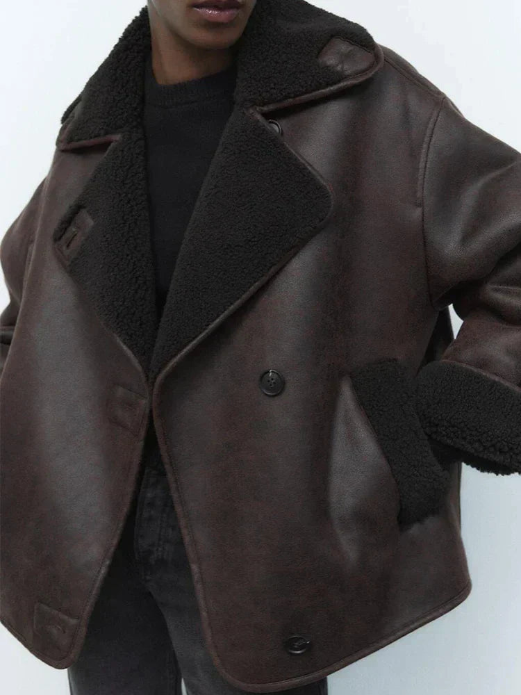 Amelia – Markante Damen Aviator Jacke mit Teddy-Futter
