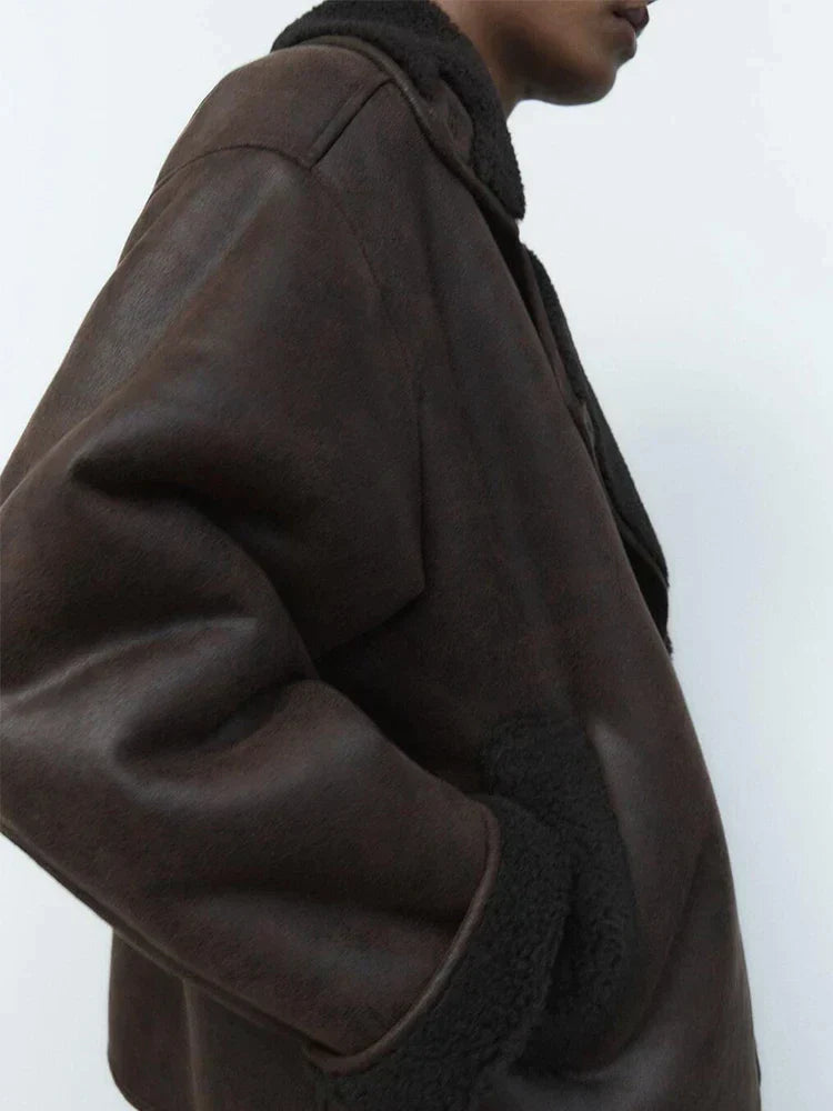 Amelia – Markante Damen Aviator Jacke mit Teddy-Futter