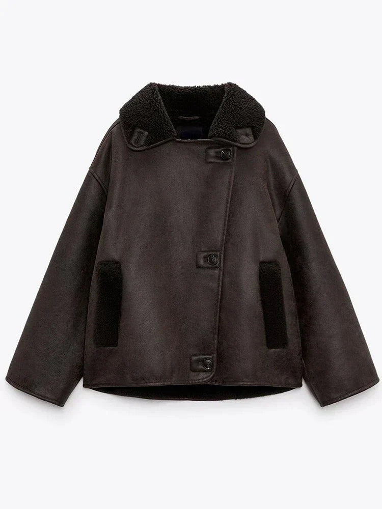 Amelia – Markante Damen Aviator Jacke mit Teddy-Futter