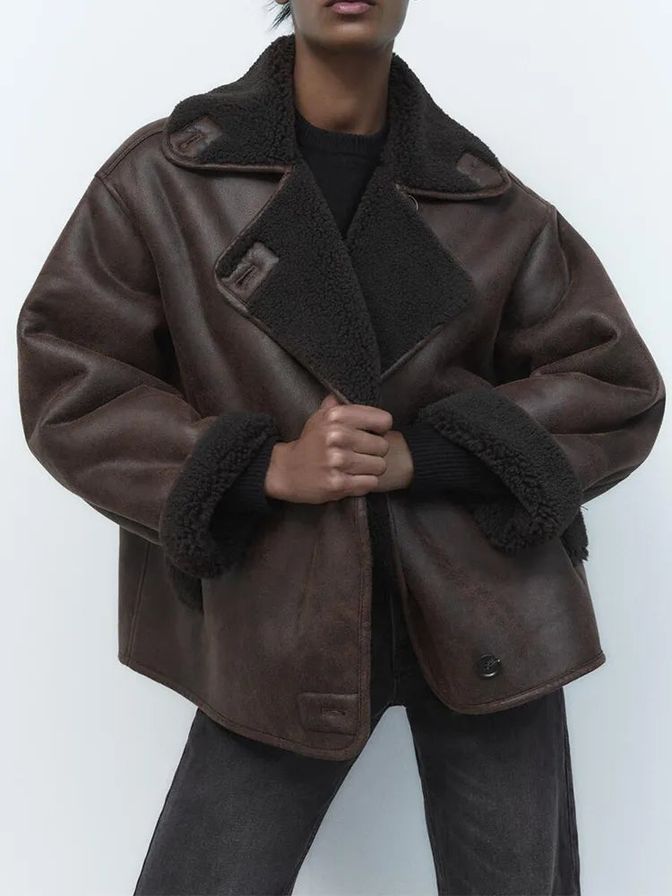 Amelia – Markante Damen Aviator Jacke mit Teddy-Futter