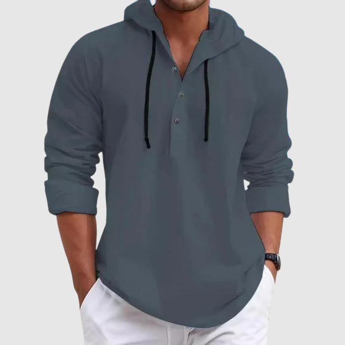 Lucas – Lässiges strukturiertes Herren Hoodie-Shirt mit Knopfleiste
