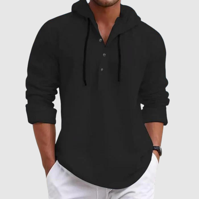 Lucas – Lässiges strukturiertes Herren Hoodie-Shirt mit Knopfleiste