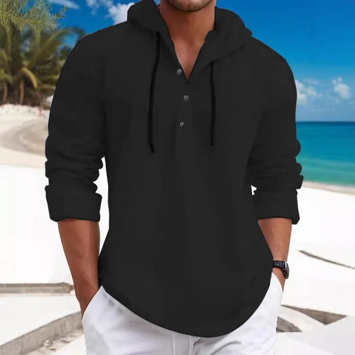 Lucas – Lässiges strukturiertes Herren Hoodie-Shirt mit Knopfleiste