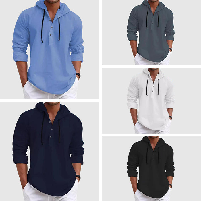 Lucas – Lässiges strukturiertes Herren Hoodie-Shirt mit Knopfleiste