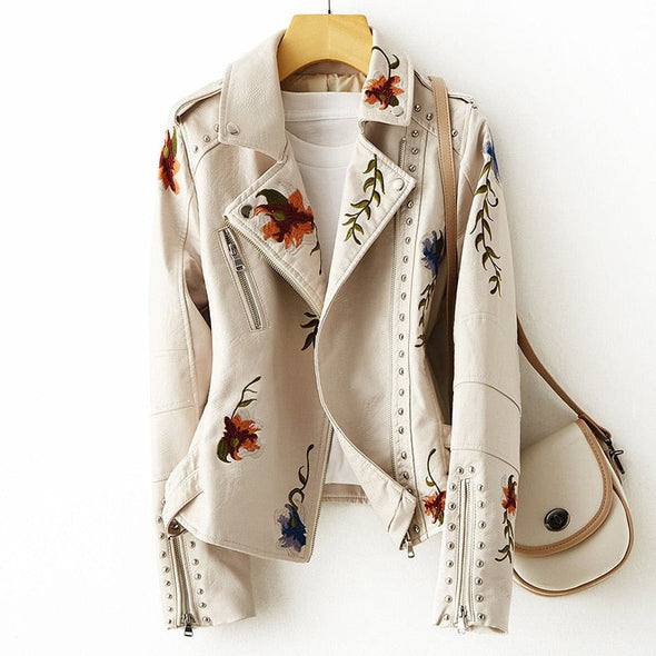 Valeria – Damen Lederjacke Mit Floralem Stickdesign