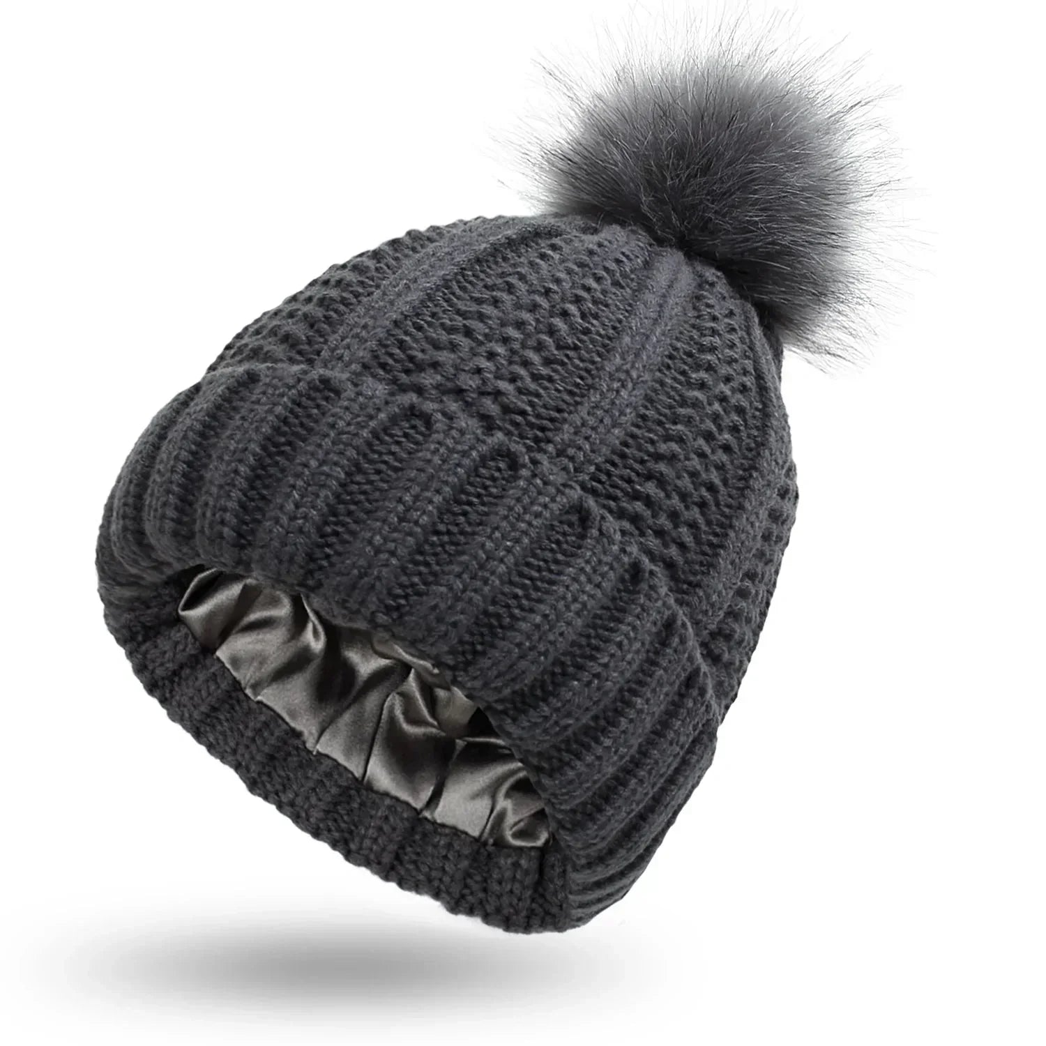Sofía – Strickmütze mit Satinfutter und Bommel für Damen