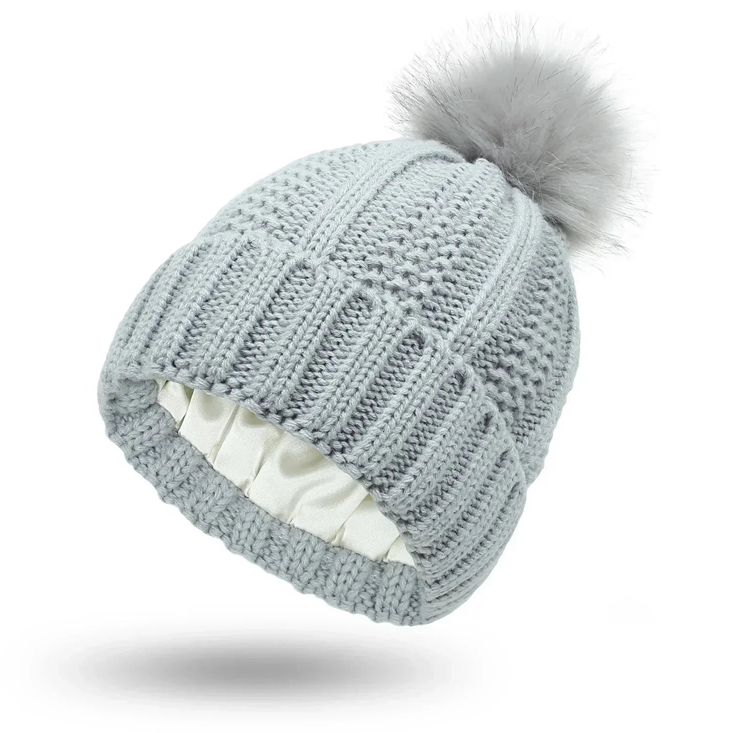 Sofía – Strickmütze mit Satinfutter und Bommel für Damen