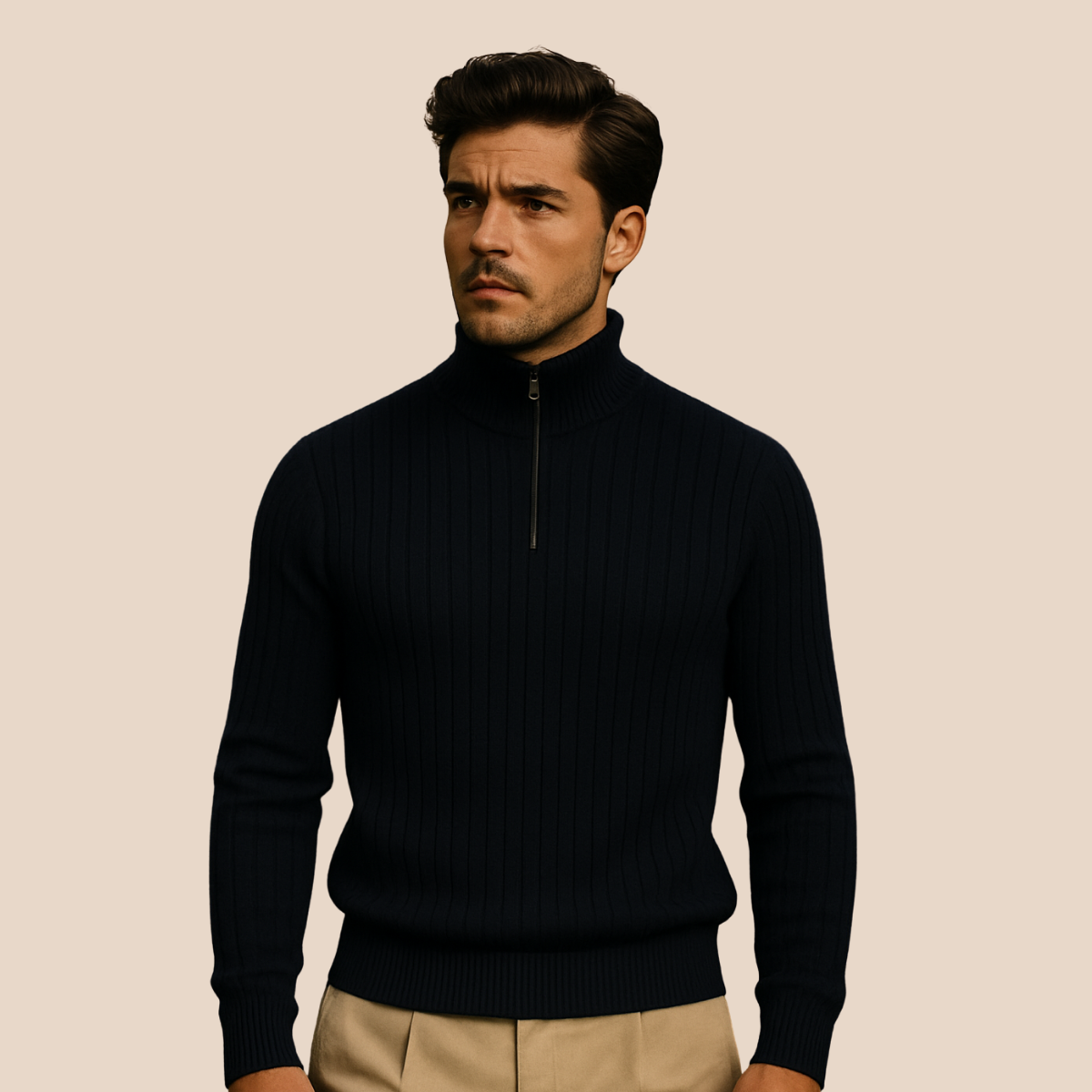 Adrian – Gerippter Strickpullover mit Reißverschluss für Herren