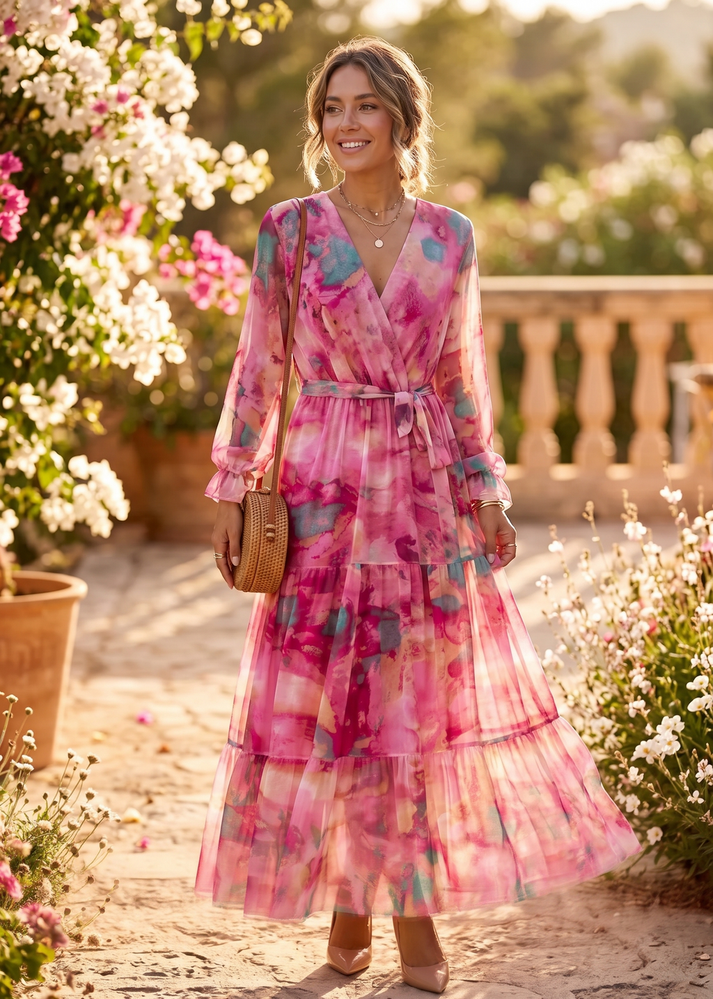 Elena – Damen Wickelkleid mit fließendem Fall