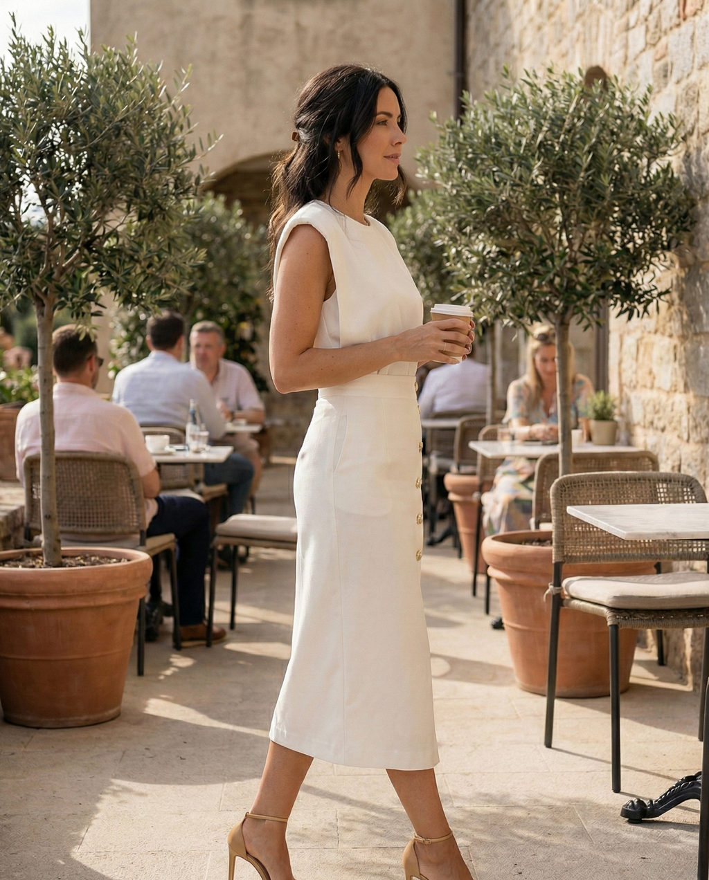 Midi-Kleid Damen mit taillierter Silhouette und Knopfleiste | A&B - 2 - Annoboutique