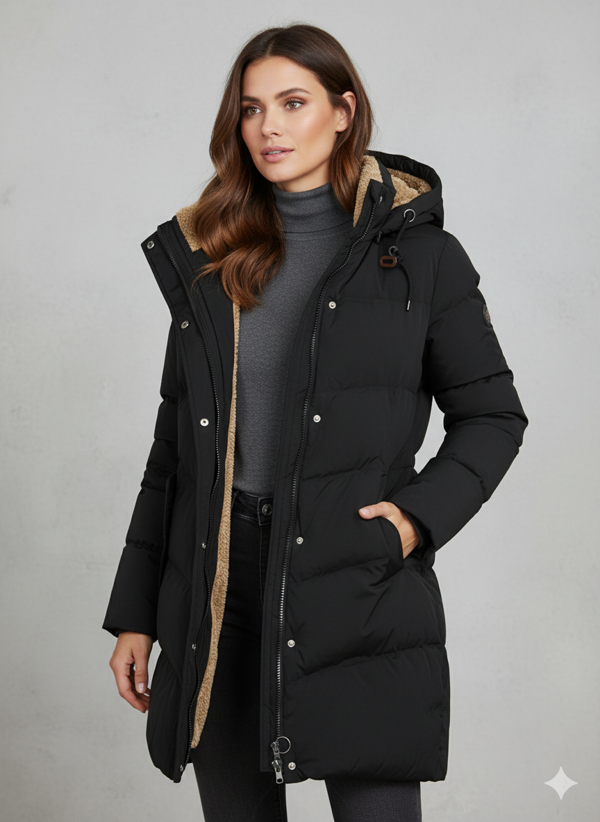 Damenlange Daunenjacke mit Kapuze und weichem Innenfutter - J&B - 2 - Annoboutique
