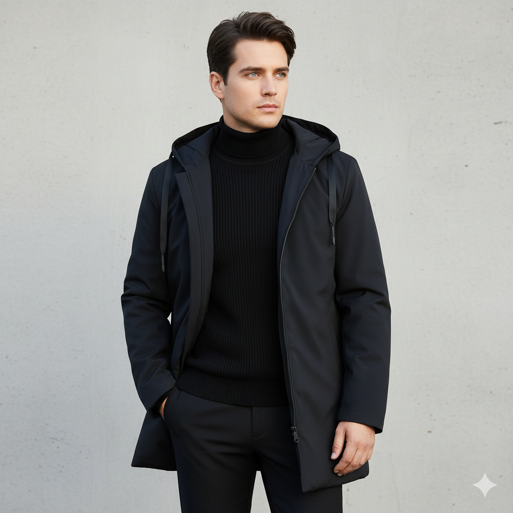 Stylische Herren-Langjacke mit Kapuze und Reißverschluss - J&B - 1 - Annoboutique