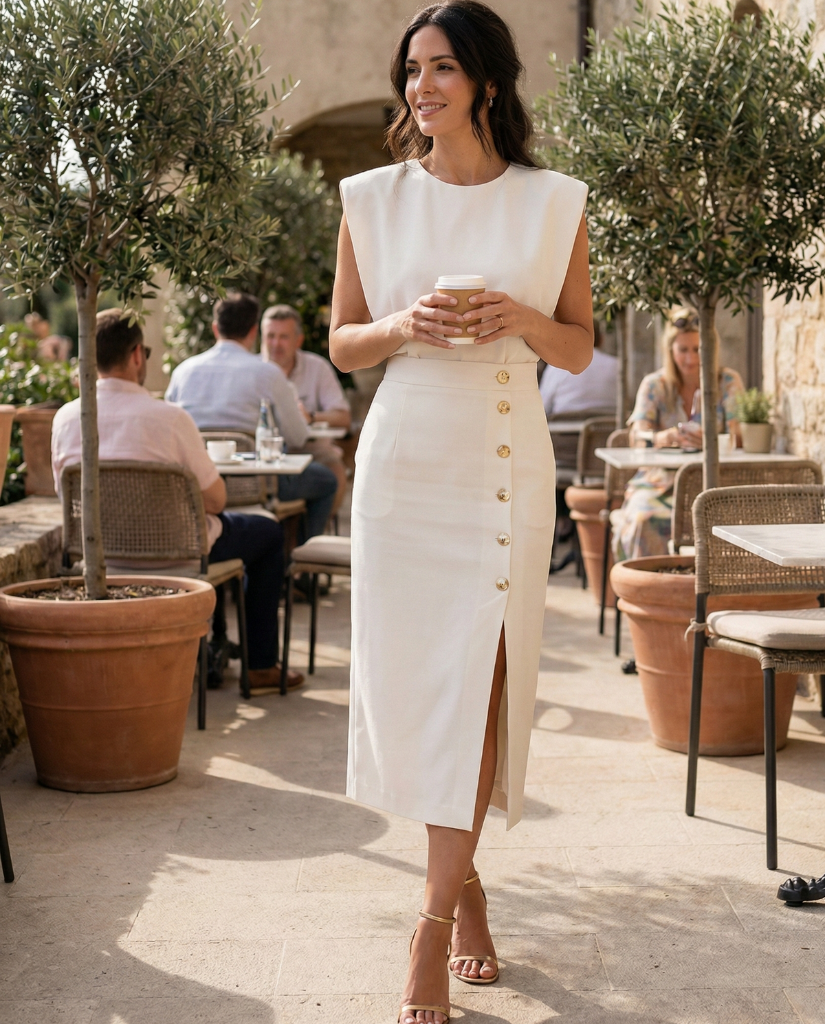 Midi-Kleid Damen mit taillierter Silhouette und Knopfleiste | A&B - 1 - Annoboutique