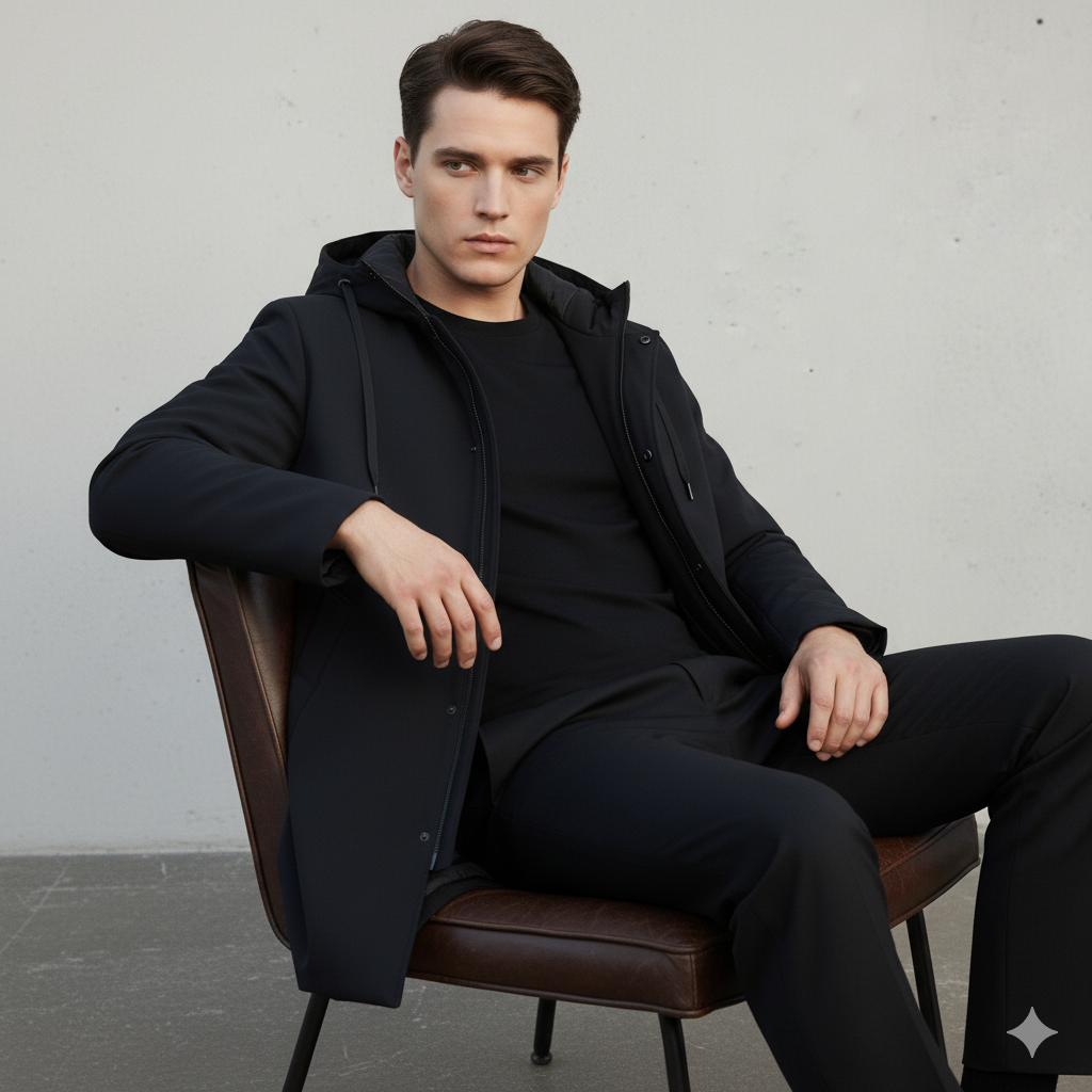 Stylische Herren-Langjacke mit Kapuze und Reißverschluss - J&B - 4 - Annoboutique