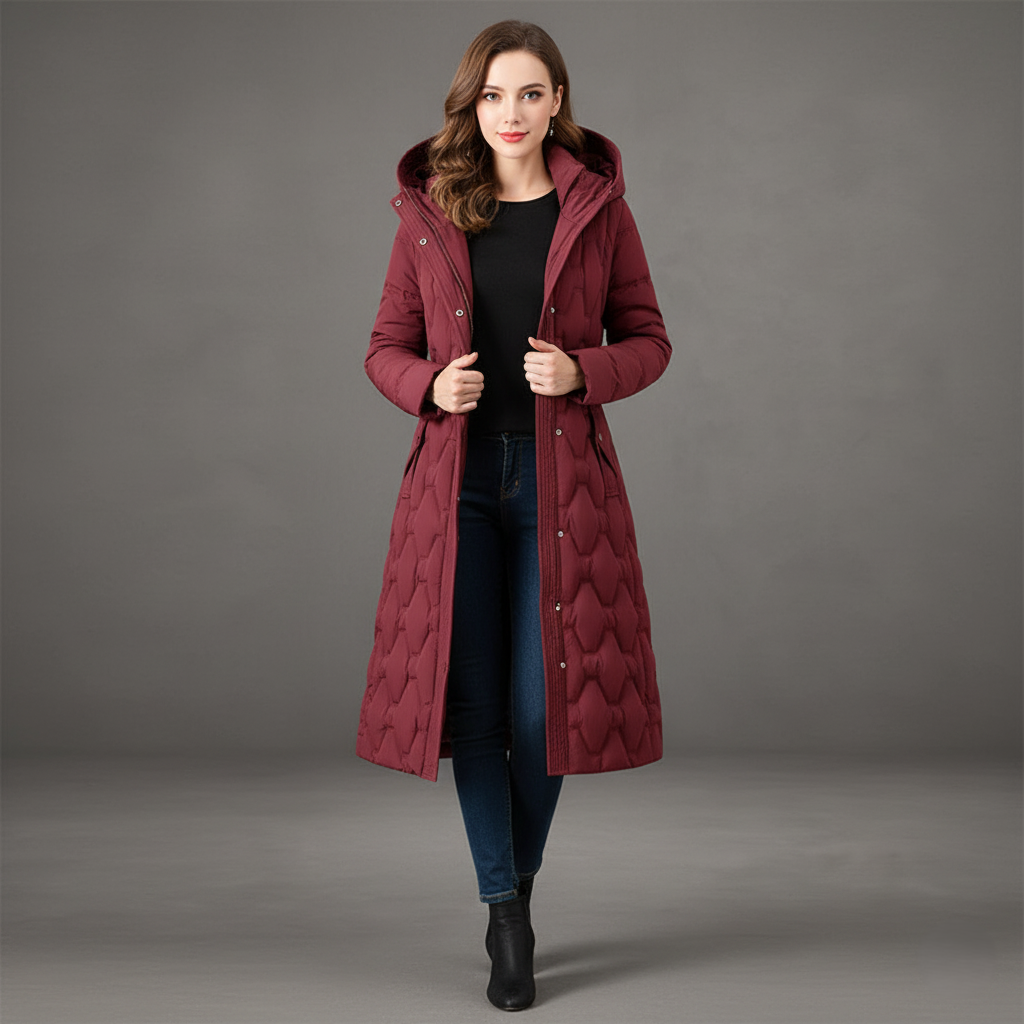 Claudia – Elegant gesteppter Damen Wintermantel mit Kapuze