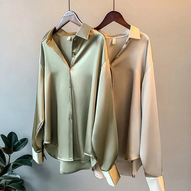 Martina – Damen Satinbluse Mit Klassischem Schnitt