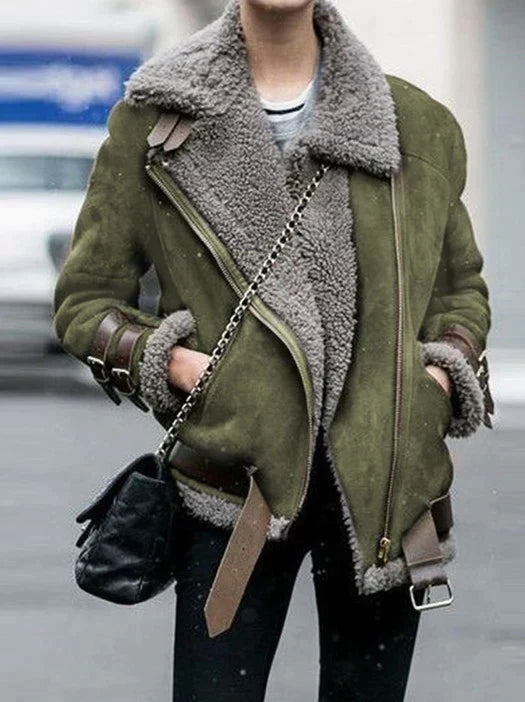 Helena – Gefütterte Aviatorjacke mit Lammfellkragen