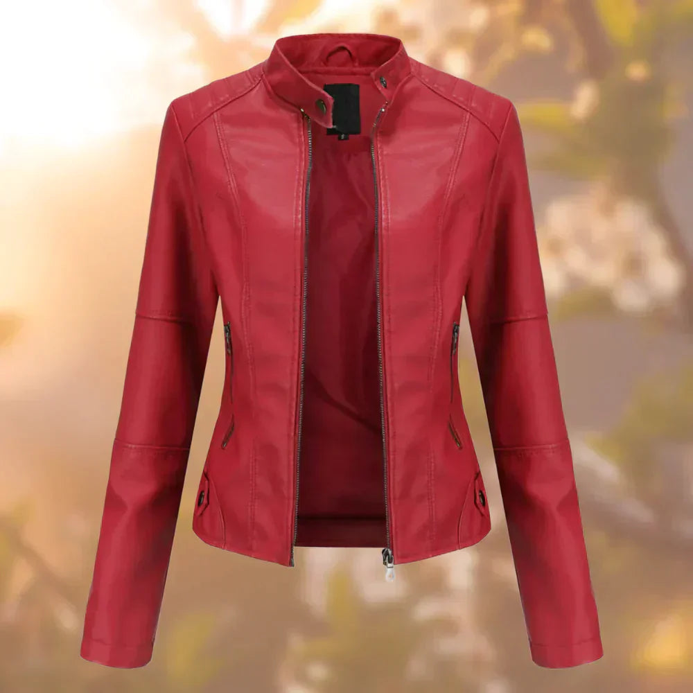 Elena - Damen Lederjacke mit Stehkragen und Reißverschluss