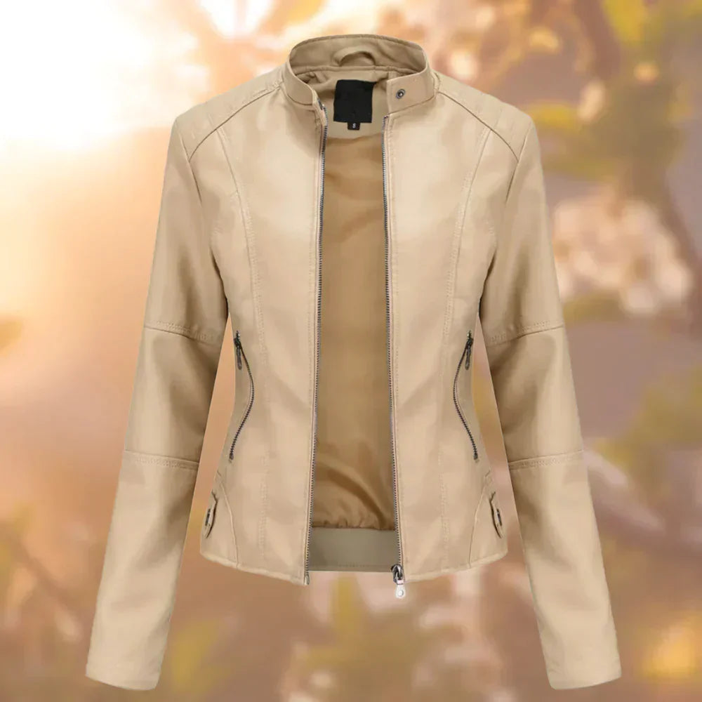 Elena - Damen Lederjacke mit Stehkragen und Reißverschluss