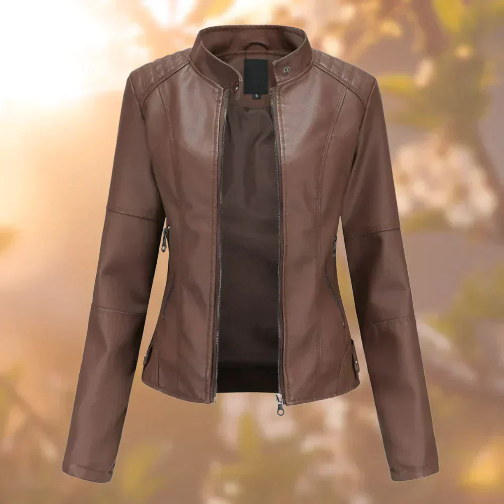 Elena - Damen Lederjacke mit Stehkragen und Reißverschluss