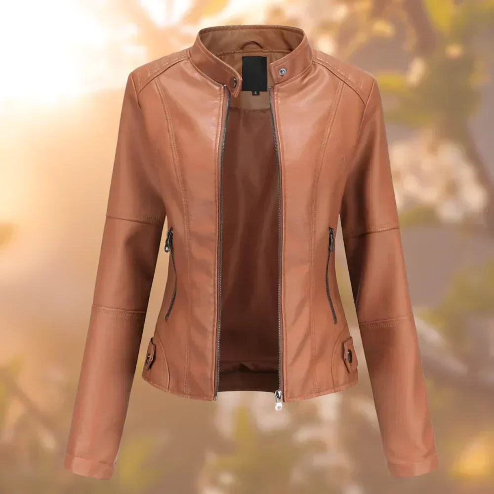 Elena - Damen Lederjacke mit Stehkragen und Reißverschluss