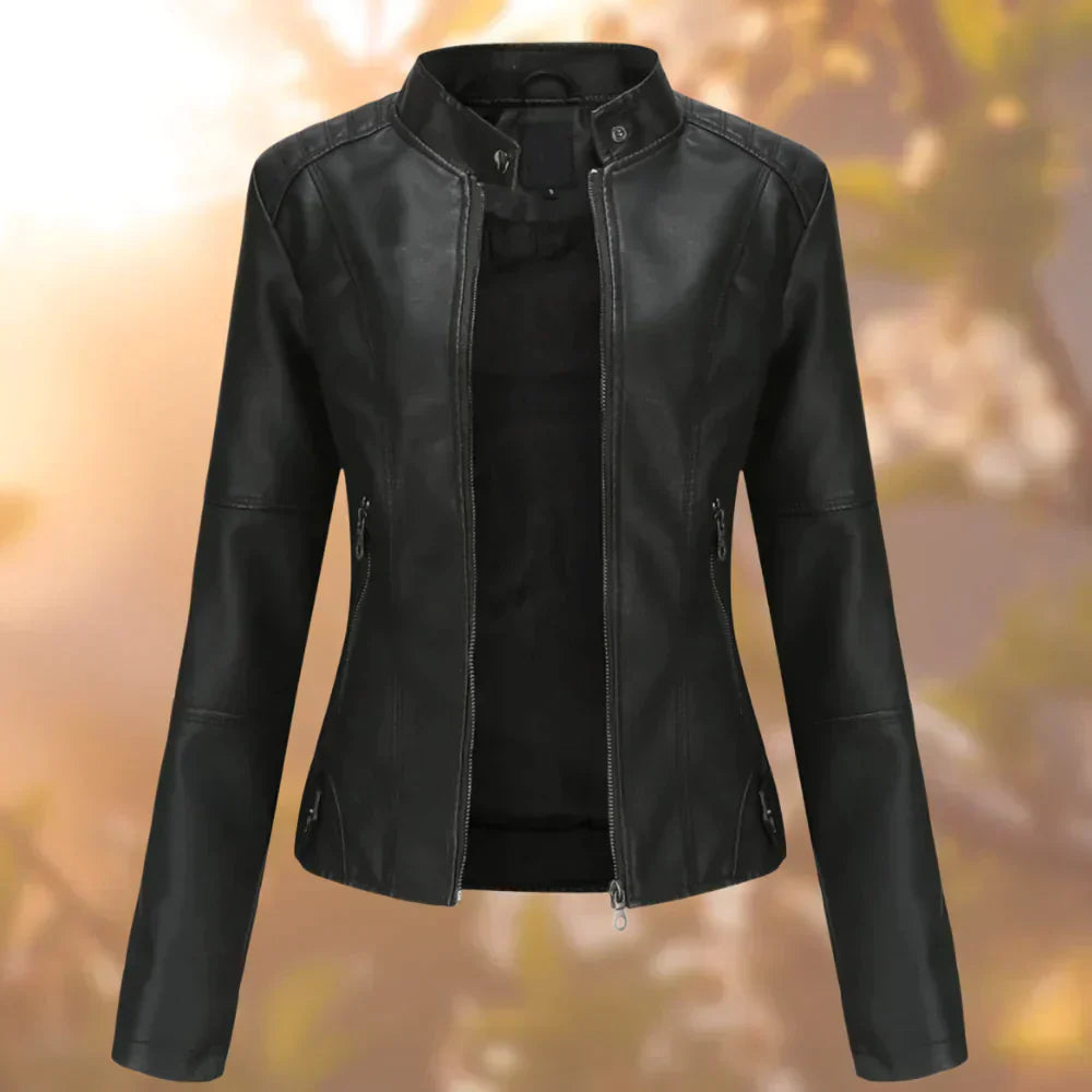 Elena - Damen Lederjacke mit Stehkragen und Reißverschluss