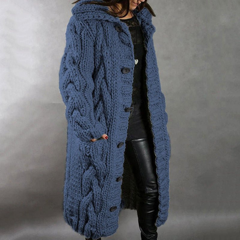 Helena – Handgestrickter Grobstrick Damenmantel mit Kapuze
