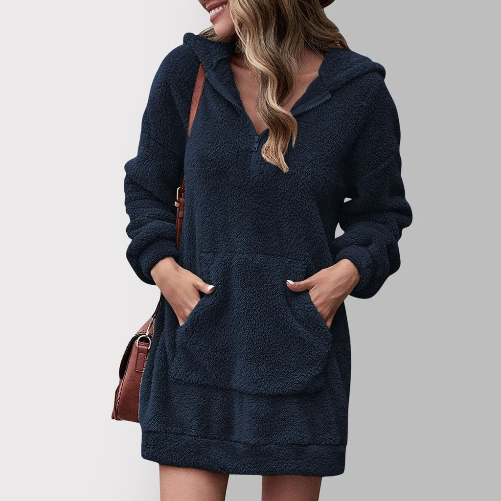Marisa - Damen Hoodie-Kleid mit Kängurutasche und Reißverschluss