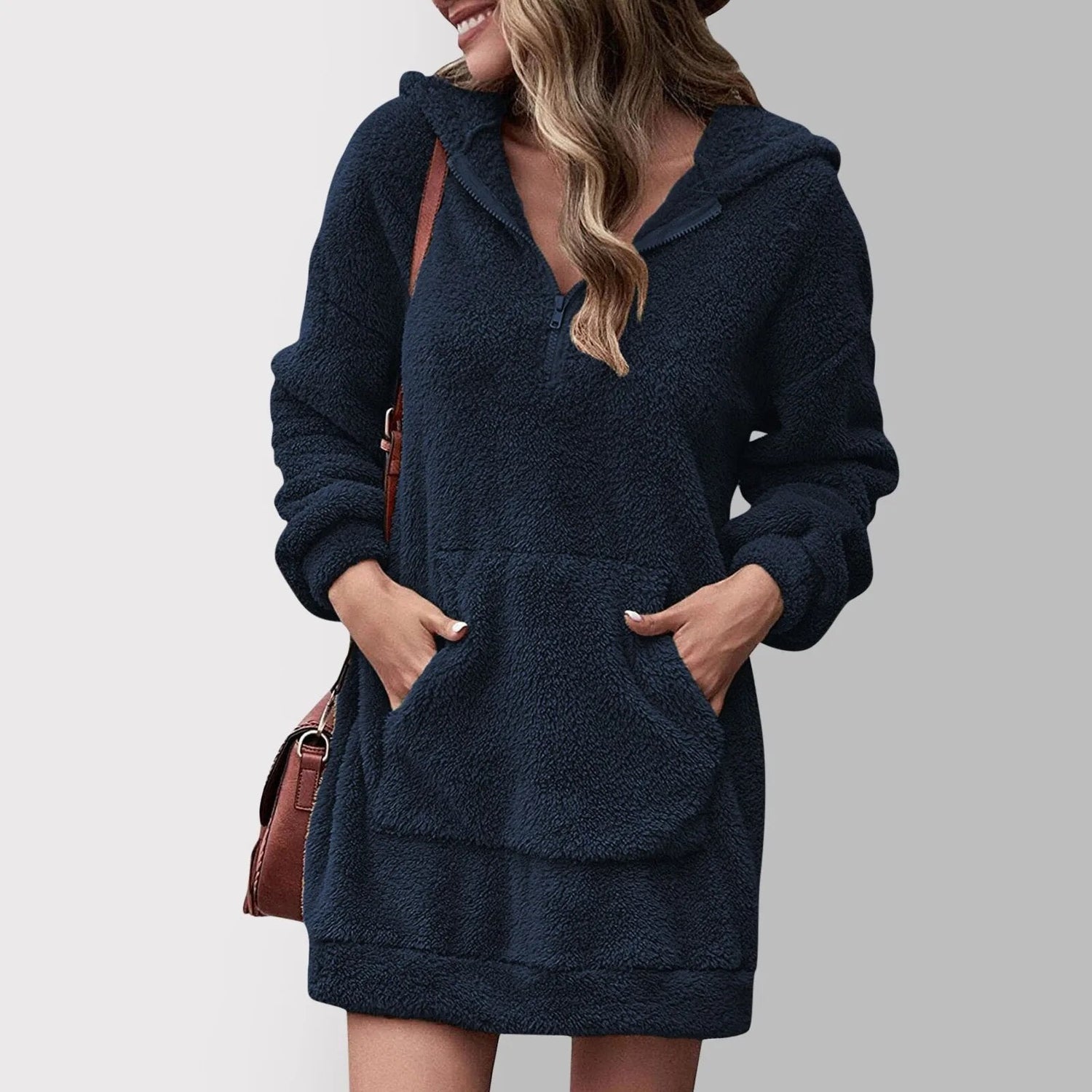 Marisa - Damen Hoodie-Kleid mit Kängurutasche und Reißverschluss