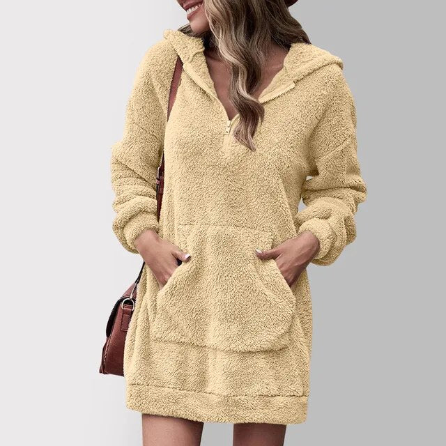 Marisa - Damen Hoodie-Kleid mit Kängurutasche und Reißverschluss