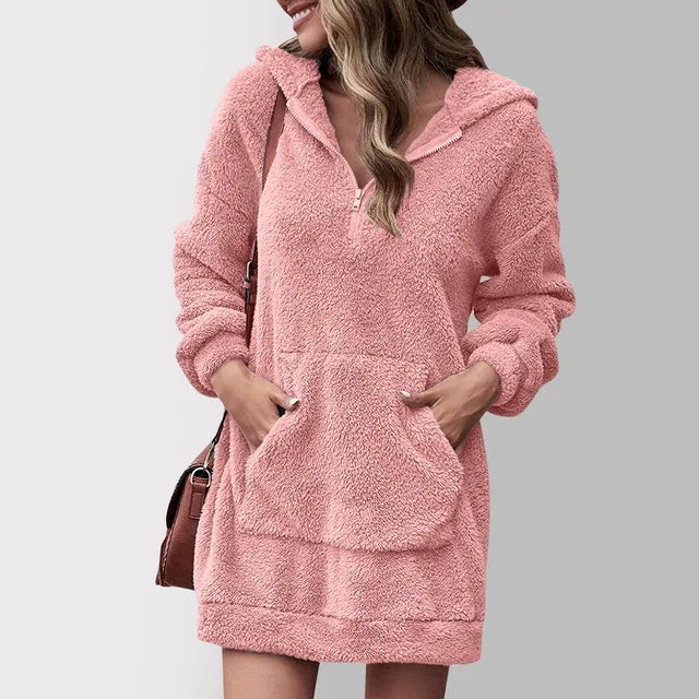 Marisa - Damen Hoodie-Kleid mit Kängurutasche und Reißverschluss