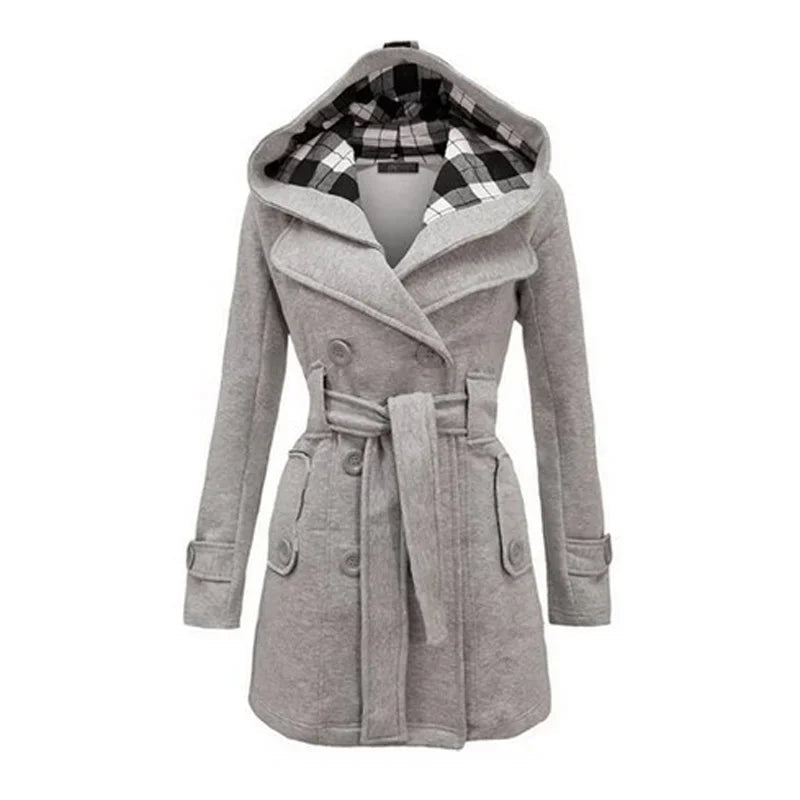Valentina – Damen Kurzer Mantel Mit Kapuze Und Gürtel