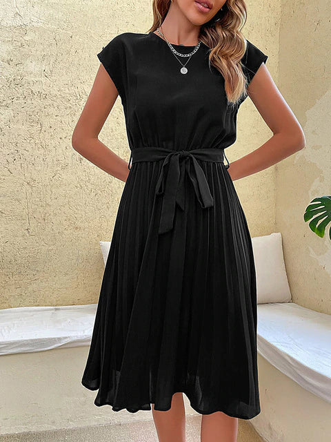 Sophie – Damen Midikleid mit Taillengürtel und fließendem Rock