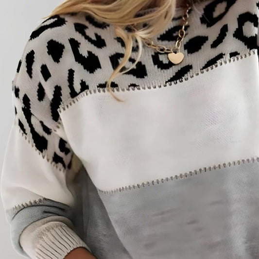 Sophie – Damen Strickpullover mit Leopardenmuster
