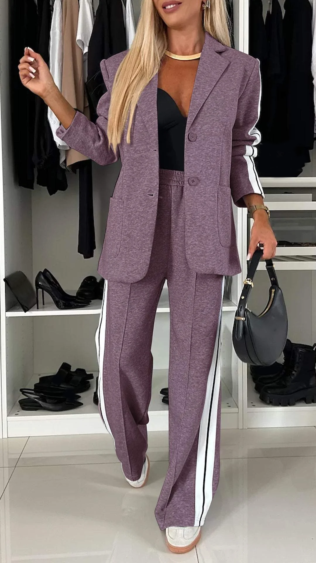 Modisches Damen-Set aus Blazer und Hose mit breiten Streifen - J&B - 8 - Annoboutique