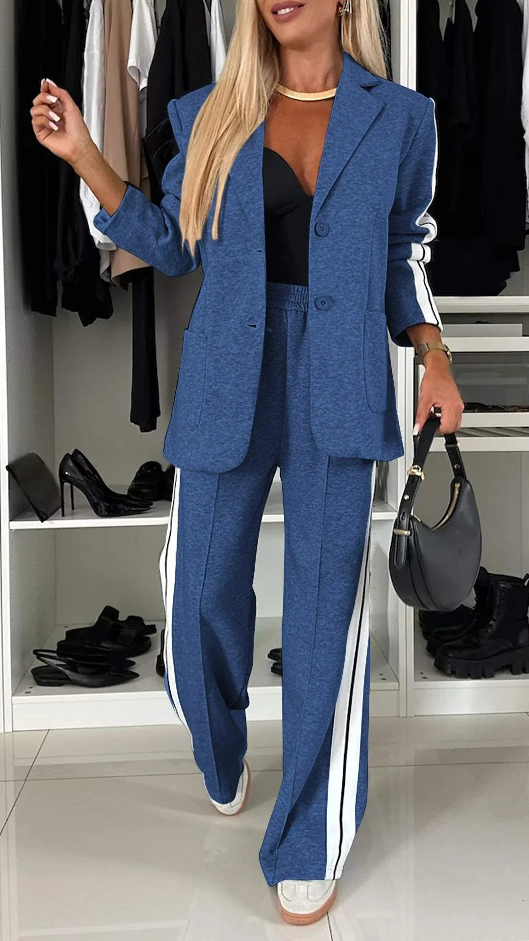 Modisches Damen-Set aus Blazer und Hose mit breiten Streifen - J&B - 9 - Annoboutique