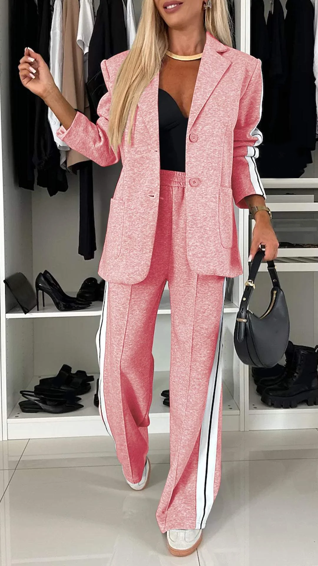Modisches Damen-Set aus Blazer und Hose mit breiten Streifen - J&B - 10 - Annoboutique