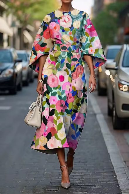 Alicja – Damen-Midikleid mit Eleganter Kimono-Silhouette