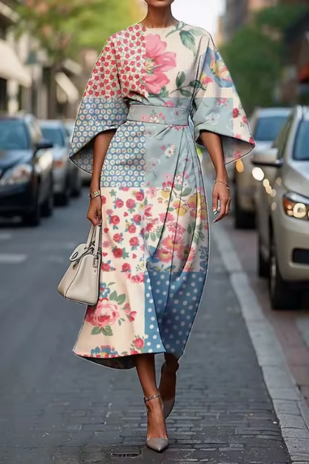 Alicja – Damen-Midikleid mit Eleganter Kimono-Silhouette