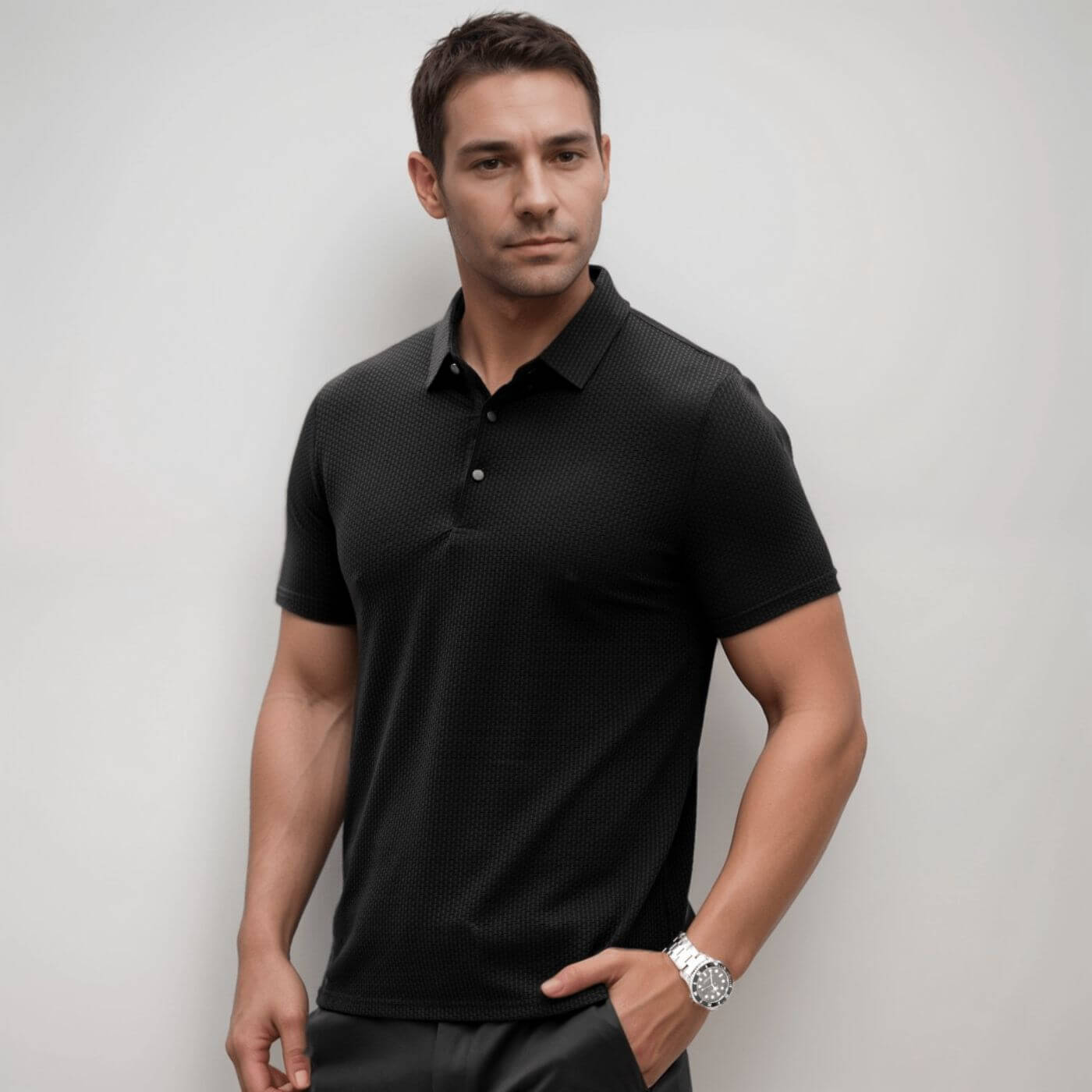 Oliver – Herren Struktur Strickpolo Mit Knopfleiste