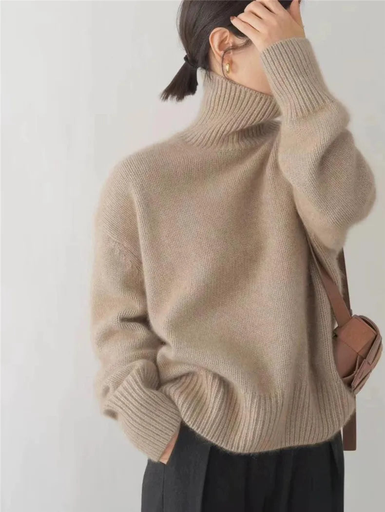 Clara – Damen Rollkragenpullover Strick Locker