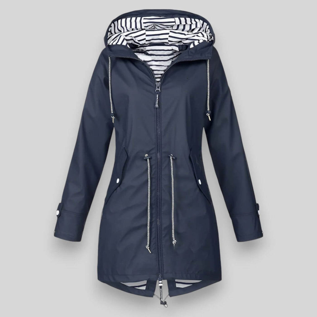 Isaline - Damen Regenmantel mit Kapuze und Taillenzug