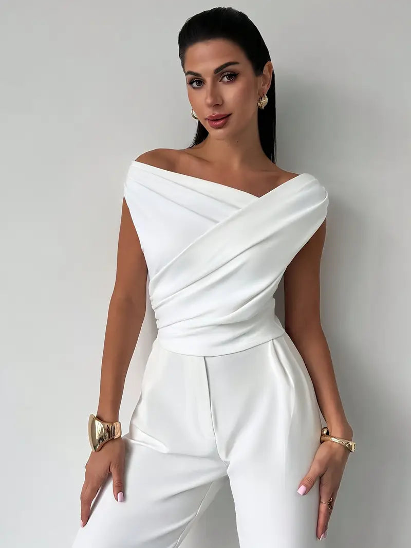 Leoni – Elegante Damenbluse mit drapiertem Schulterbereich - 7 - Annoboutique