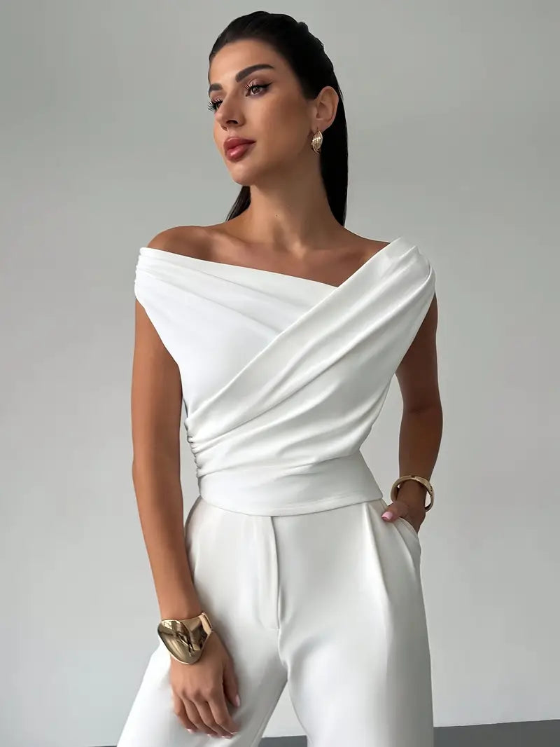 Leoni – Elegante Damenbluse mit drapiertem Schulterbereich - 1 - Annoboutique