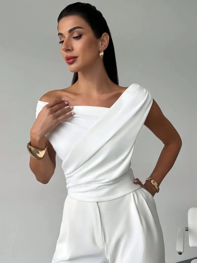 Leoni – Elegante Damenbluse mit drapiertem Schulterbereich - 5 - Annoboutique
